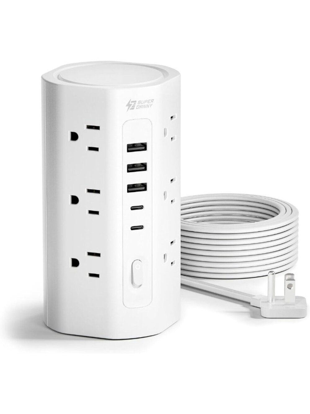 10Ft Power Strip Tower with 12 Outlets & 5 USB Ports, Surge Protector for Home